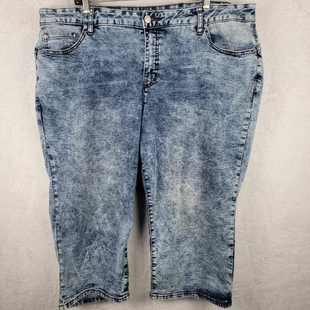 Women 22W Capri Denim Stretch Acid Wash Jeans Pocket Casual Retro Y2K Classic 90